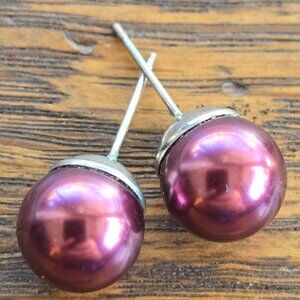 Wine red shiny ball stud earrings